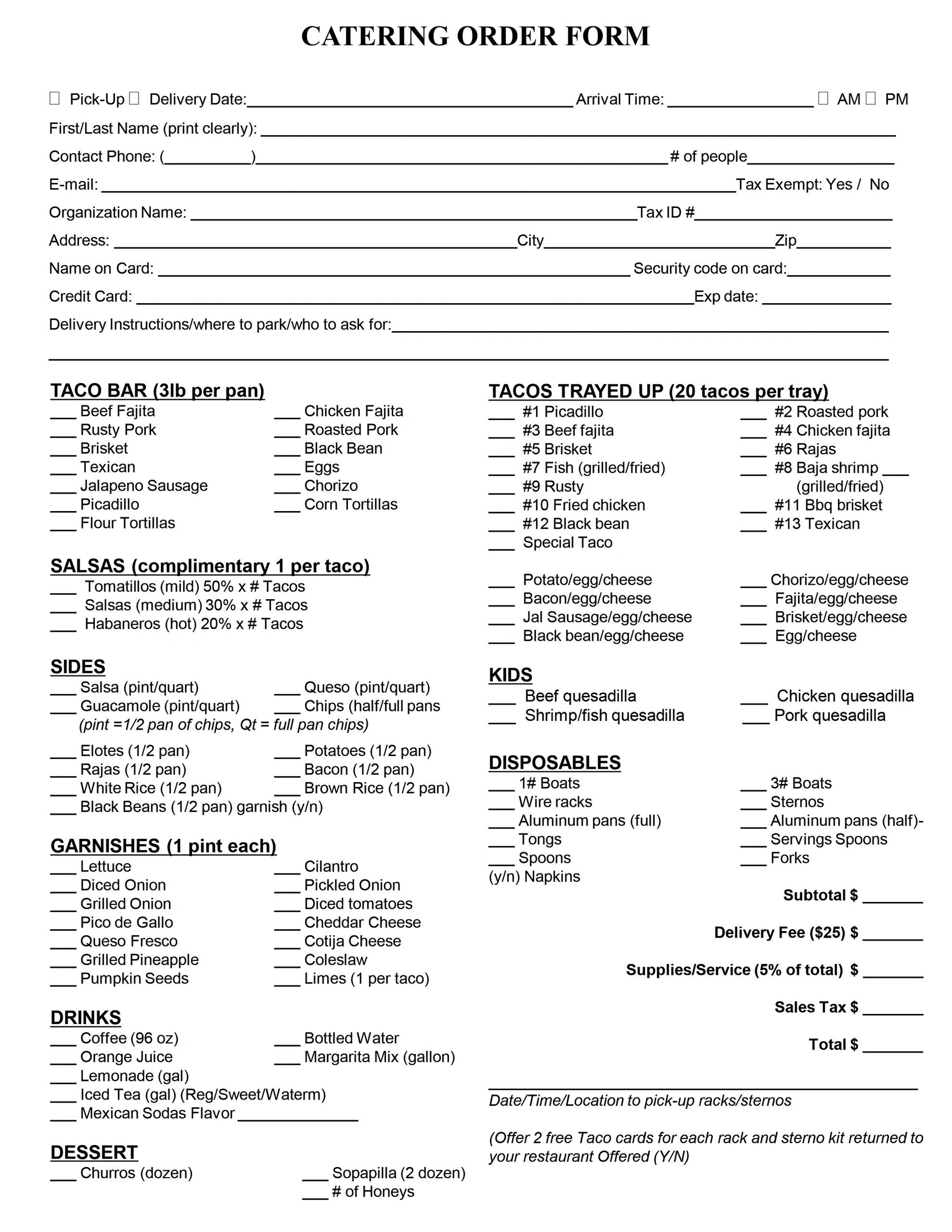 Catering Order Form