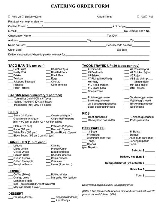 Catering Order Form